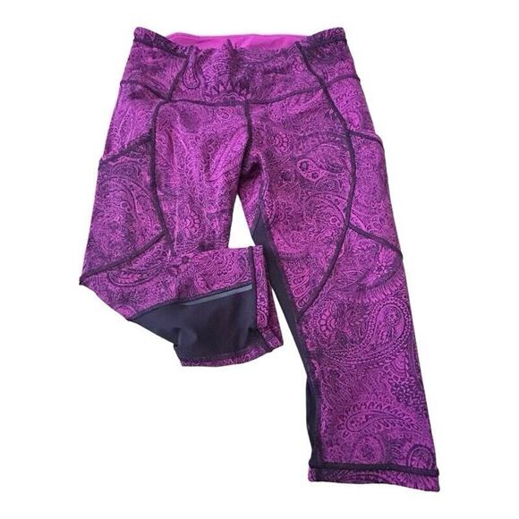 Lululemon Leggings Sz 8 High Times Crop Antique Paisley Deep Fuschia Sold Out - Picture 2 of 7